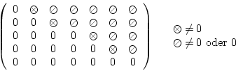 \begin{displaymath}
\left(
\begin {array}{ccccccc}
0&\otimes&\oslash&\oslash&\os...
...\otimes\not= 0\\ \oslash\not= 0 \mbox{ oder } 0\\ \end {array}
\end{displaymath}