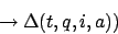 \begin{displaymath}\rightarrow\Delta(t,q,i,a))\end{displaymath}