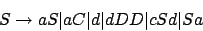 \begin{displaymath}S\rightarrow aS\vert aC\vert d\vert dDD\vert cSd\vert Sa\end{displaymath}